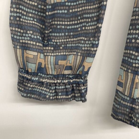 Calypso St Barth Ruffle Neck Popover Blouse Tie Neck  Mint / Beige Small‎ - Picture 7 of 15